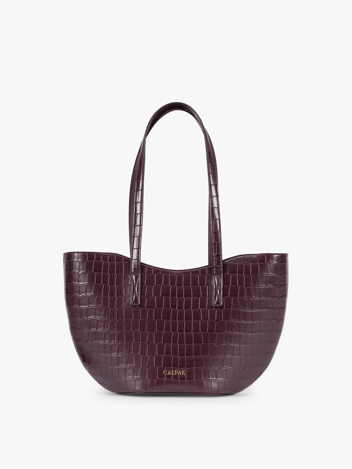 Haven Tulip Tote in Croc-Embossed in Dark Cherry Croc
