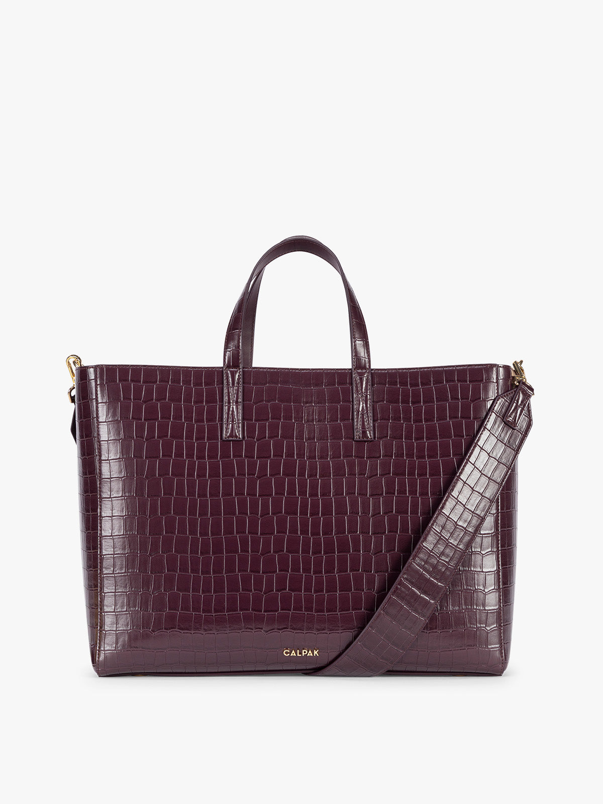 Haven 16" Laptop Tote in Croc-Embossed in Dark Cherry Croc