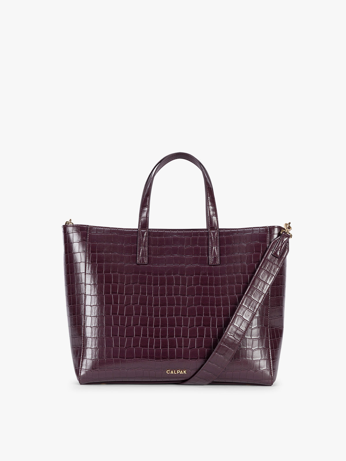 Haven 15" Laptop Tote Bag in Croc-Embossed in Dark Cherry Croc
