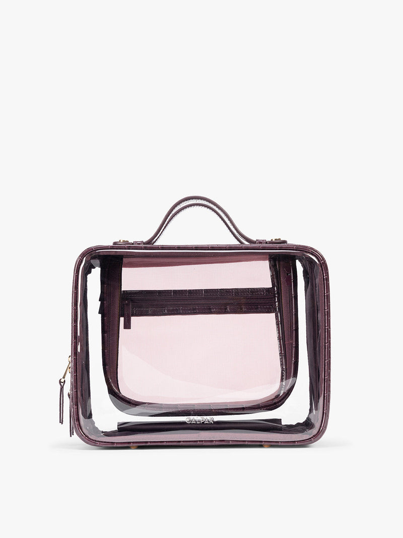 Large Clear Cosmetics Case in Croc-Embossed