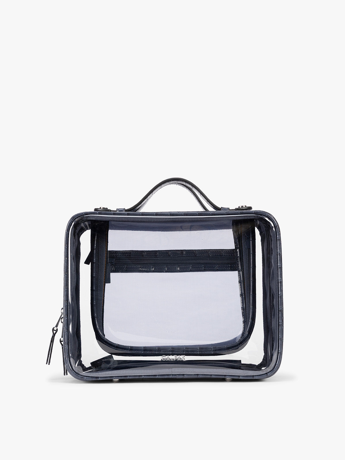 Large Clear Cosmetics Case in Croc-Embossed in Navy Croc