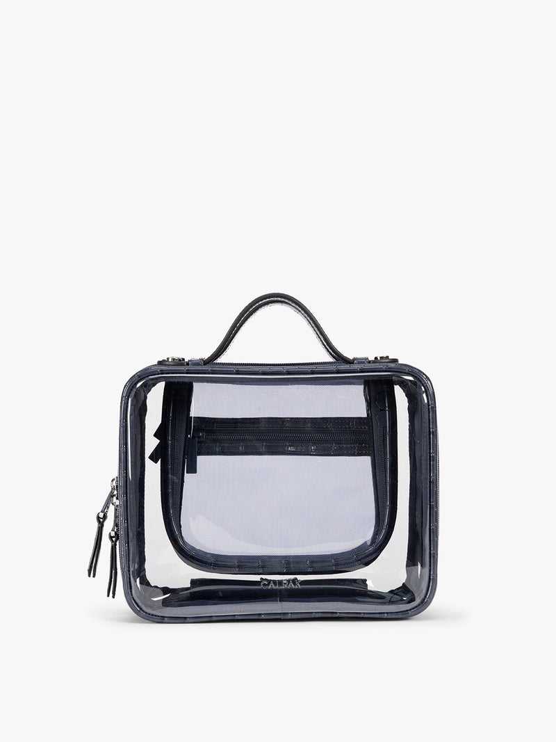 Medium Clear Cosmetics Case in Croc-Embossed